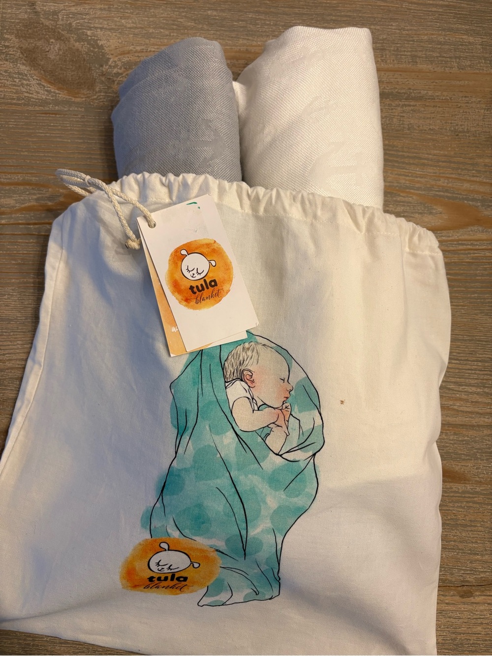 Tula White Gray Baby Nursery Blanket Set Drawstring Bag 100% Viscose from bamboo